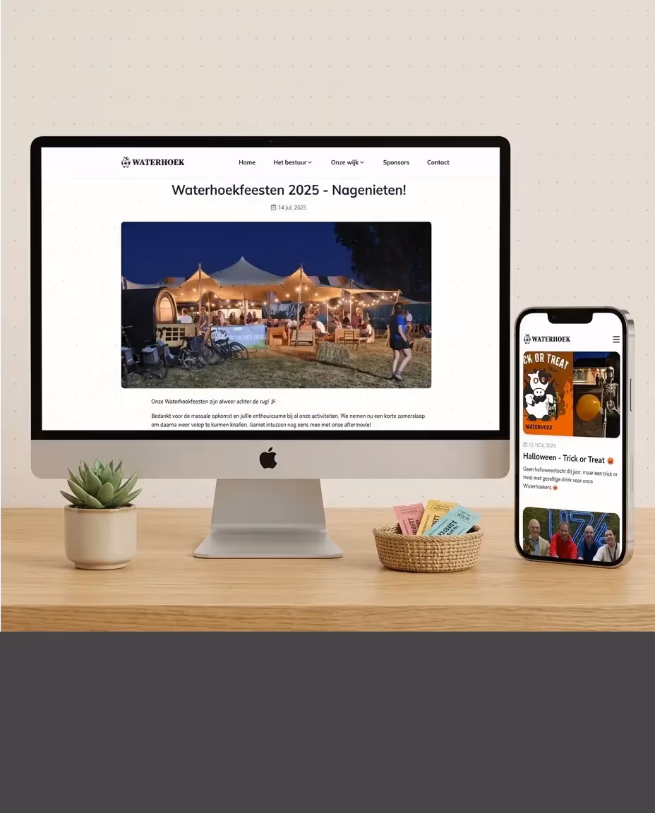 VZW Waterhoek - Blog-style website met makkelijk toe te voegen custom paginas